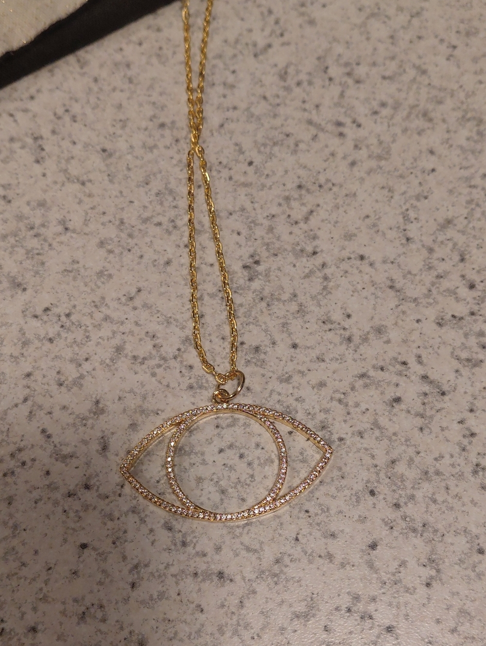 Gold Tone Eye Pendant Necklace with Crystal Accents